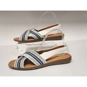 Comfortview Women's Slingback Blue/White Flat Sandals Size 10W